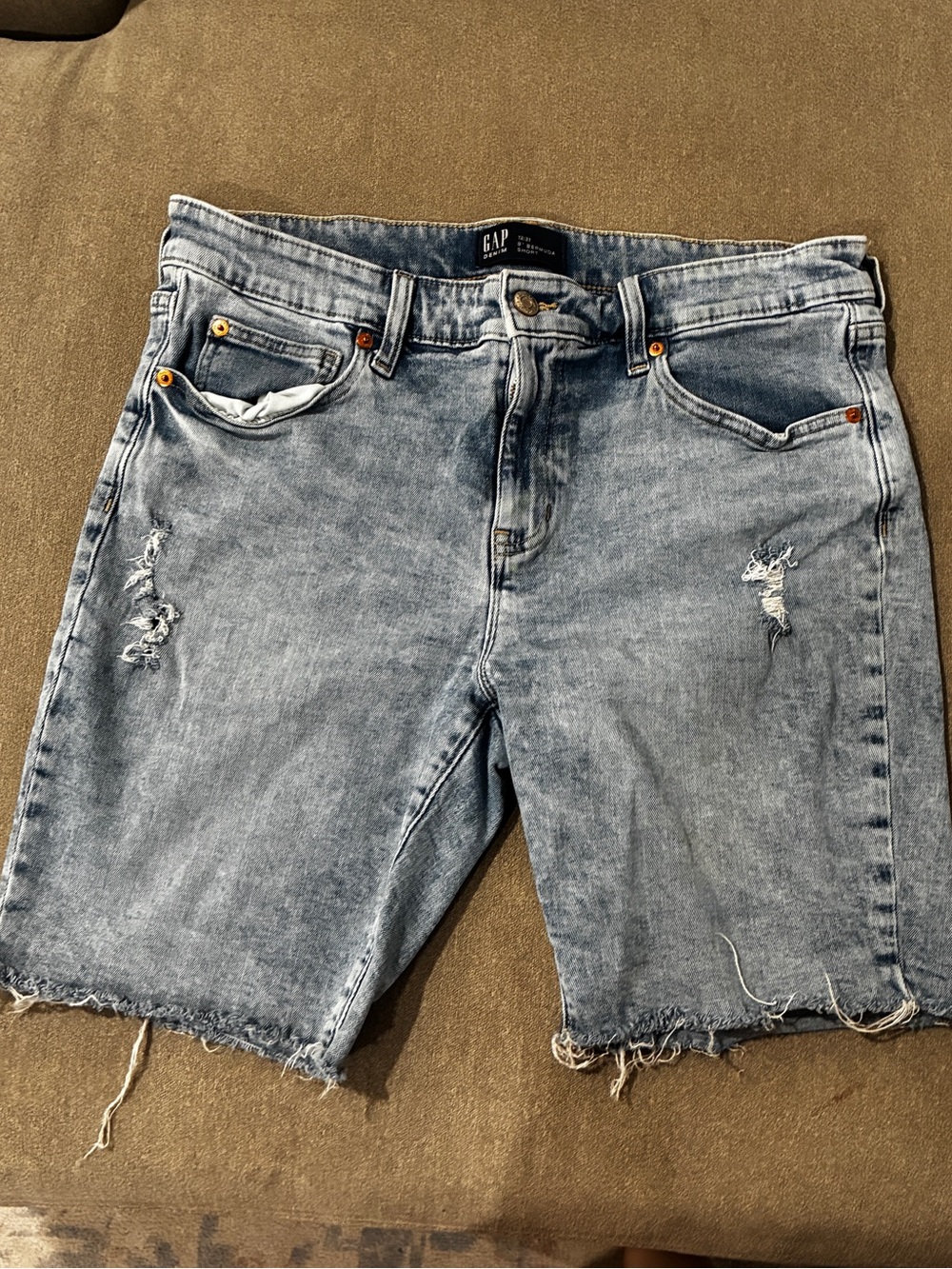 GAP Light Blue Distressed Denim Bermuda Shorts